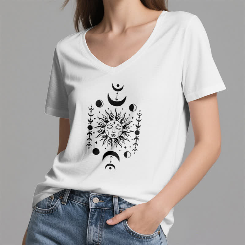 Olivenorma Sun And Moon Aesthetic Yoga V-Neck T-Shirt - image 1