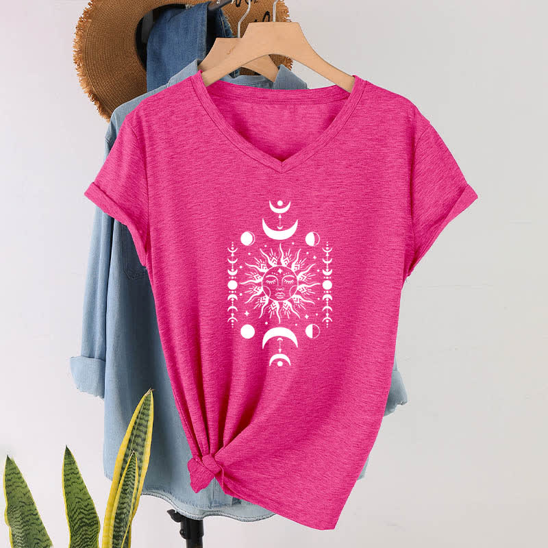 Olivenorma Sun And Moon Aesthetic Yoga V-Neck T-Shirt - Rose Red - 2XL - image 18