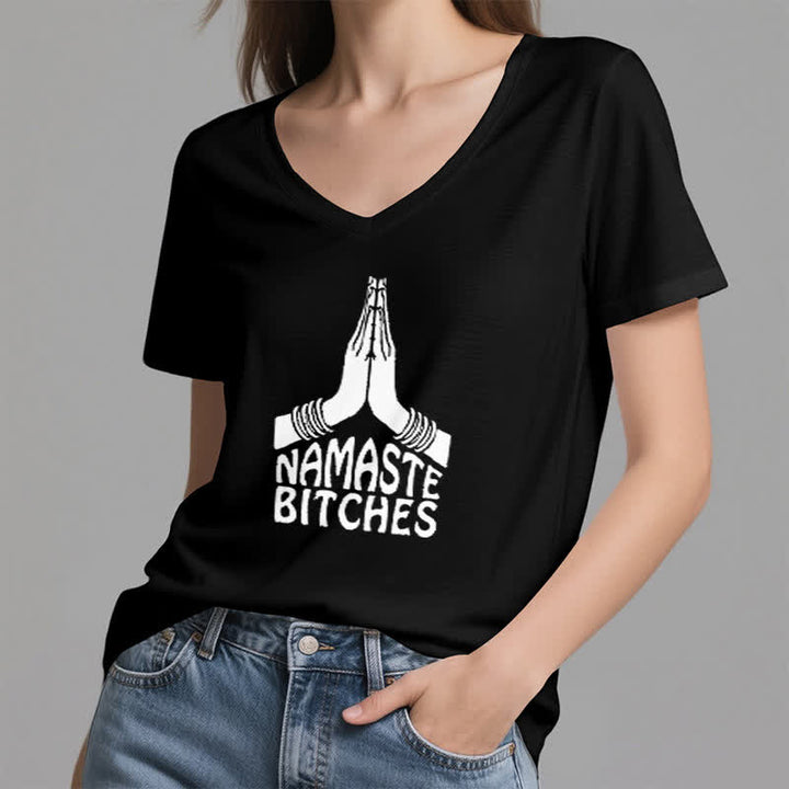 Olivenorma Funny Namaste Meditation Yoga V-Neck T-Shirt - image 12