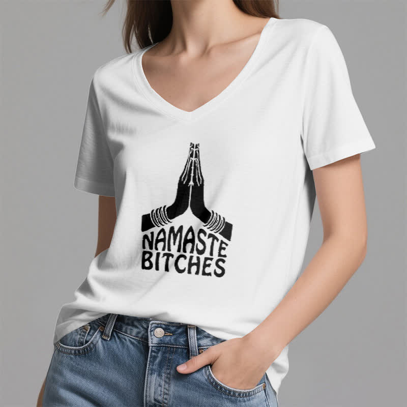 Olivenorma Funny Namaste Meditation Yoga V-Neck T-Shirt - image 1