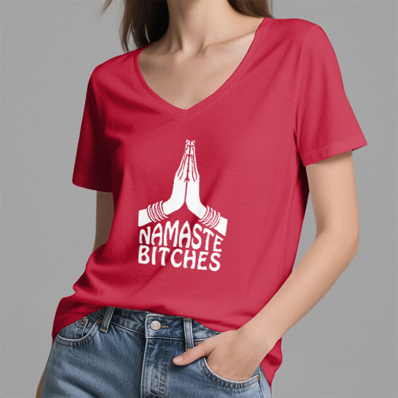 Olivenorma Funny Namaste Meditation Yoga V-Neck T-Shirt - image 14