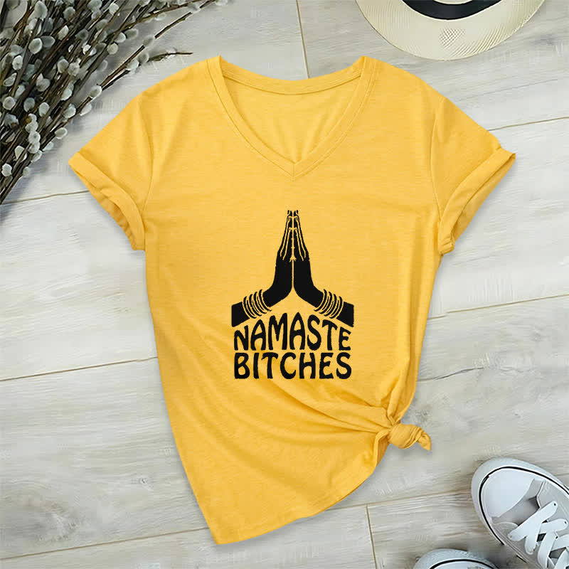 Olivenorma Funny Namaste Meditation Yoga V-Neck T-Shirt - Yellow - 2XL - image 15