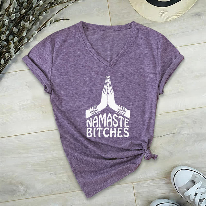 Olivenorma Funny Namaste Meditation Yoga V-Neck T-Shirt - Purple - 2XL - image 25