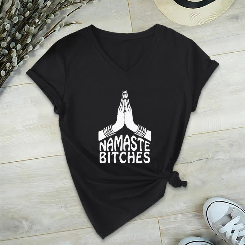 Olivenorma Funny Namaste Meditation Yoga V-Neck T-Shirt - Black - 2XL - image 11