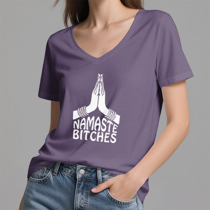 Olivenorma Funny Namaste Meditation Yoga V-Neck T-Shirt - image 26