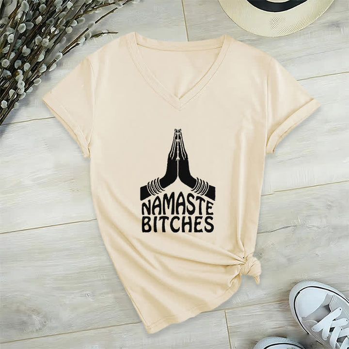 Olivenorma Funny Namaste Meditation Yoga V-Neck T-Shirt - Khaki - 2XL - image 21