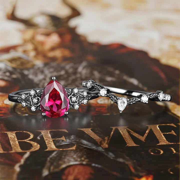 Olivenorma The Guardian's Crown Garnet & Obsidian Ring - image 4