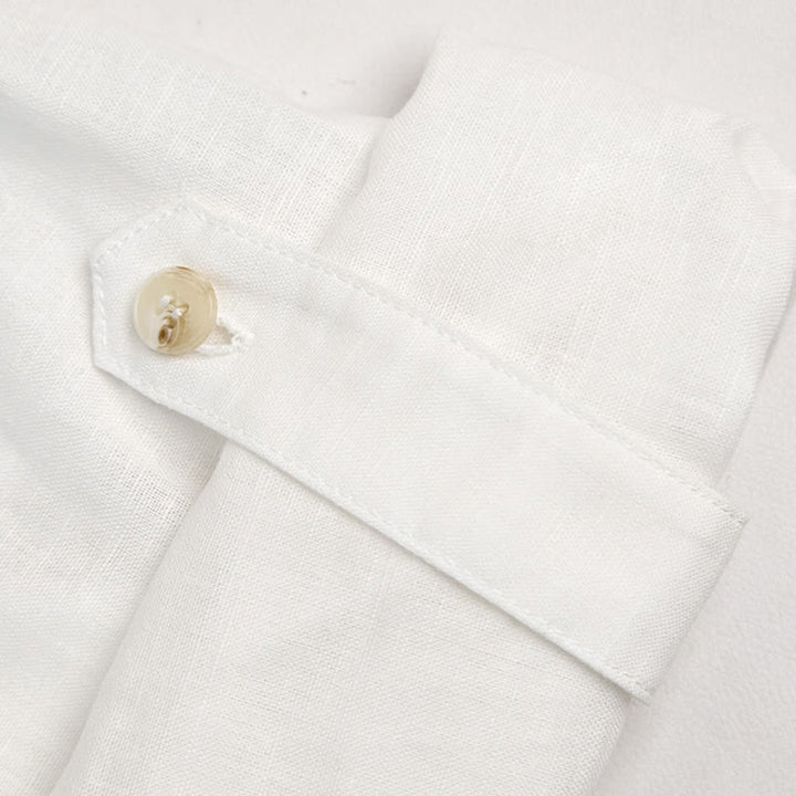 Olivenorma Solid White V-Neck Roll Up Sleeve Linen Blouse Women Shirt - image 9