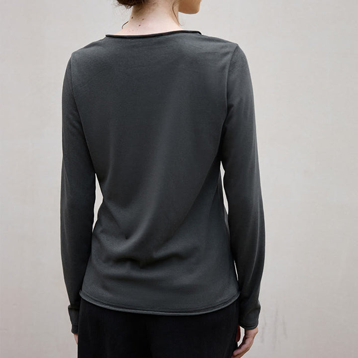 Olivenorma Solid Color U-shaped Collared Rolled Long-Sleeve Top Women Sweatshirt - image 12