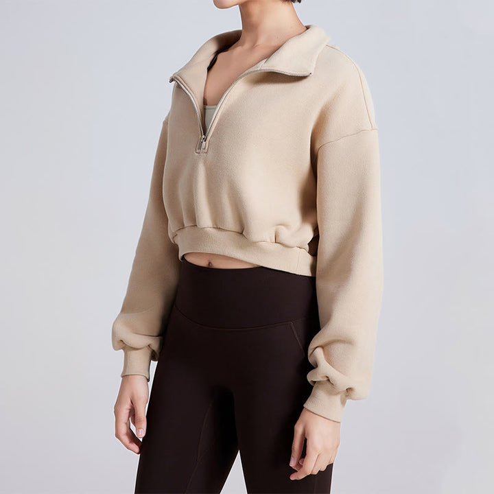 Olivenorma Hip Zip Yoga Tops Oversized Cropped Fleece Pullover Sweatshirt - image 3
