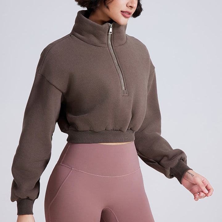 Olivenorma Hip Zip Yoga Tops Oversized Cropped Fleece Pullover Sweatshirt - image 14
