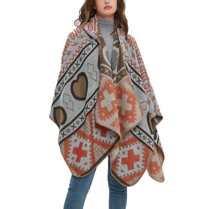 Olivenorma Boho Geometric Hooded Shawl Cardigan - image 3