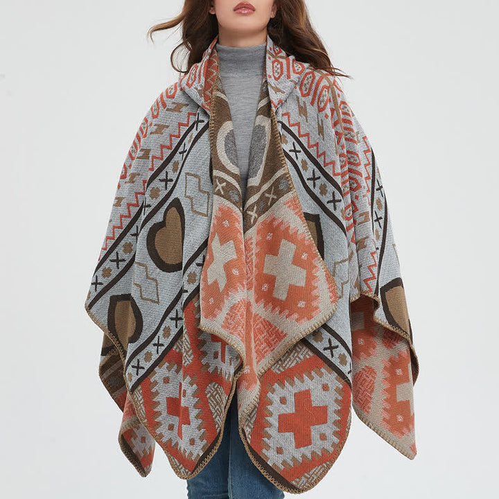 Olivenorma Boho Geometric Hooded Shawl Cardigan - image 5