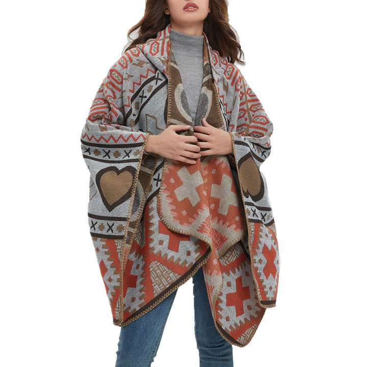 Olivenorma Boho Geometric Hooded Shawl Cardigan - image 0