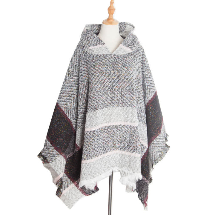 Olivenorma Cozy Herringbone Pullover Poncho Shawl - Light Gray - image 14