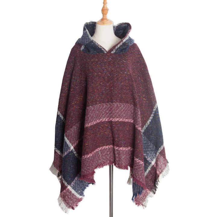 Olivenorma Cozy Herringbone Pullover Poncho Shawl - Burgundy - image 17