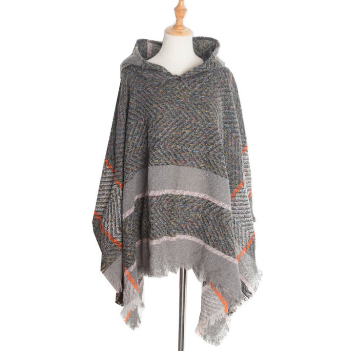 Olivenorma Cozy Herringbone Pullover Poncho Shawl - Dark Gray - image 15
