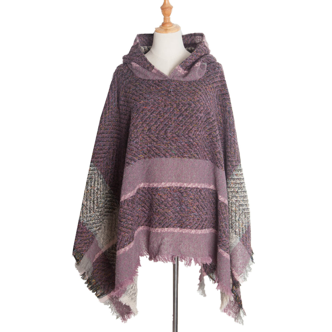 Olivenorma Cozy Herringbone Pullover Poncho Shawl - Purple - image 13