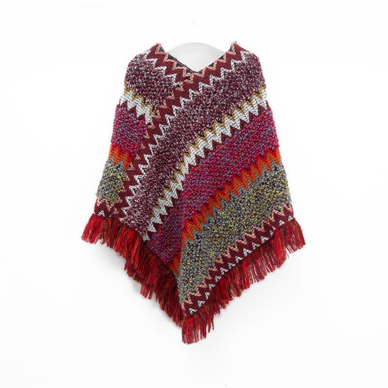 Olivenorma Boho Chic Fringe Wrap Shawl - Burgundy - image 5