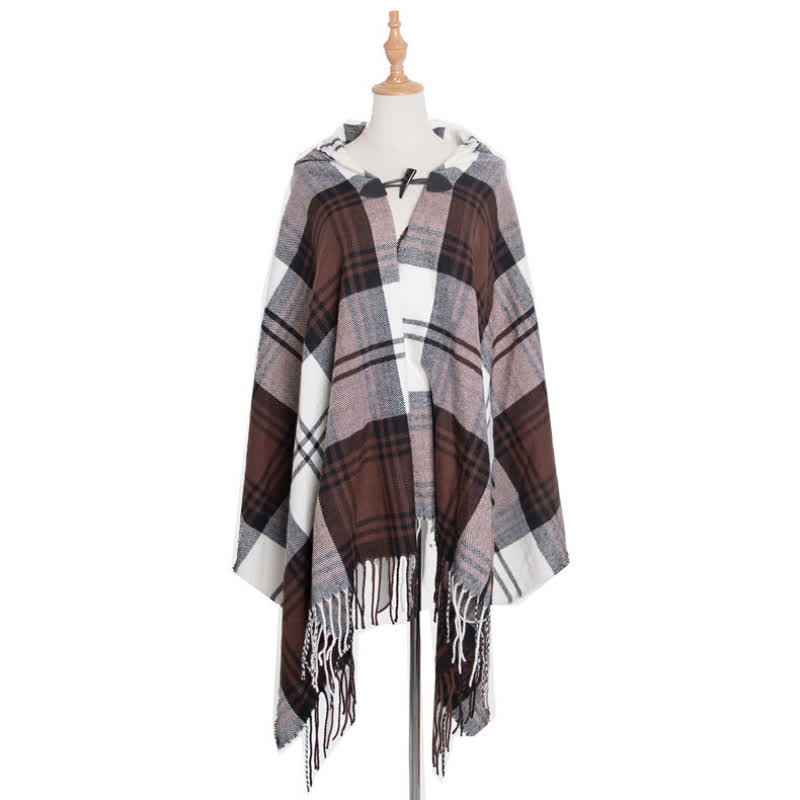 Olivenorma Classic Tartan Blanket Scarf Shawl - Coffee White Plaid - image 13