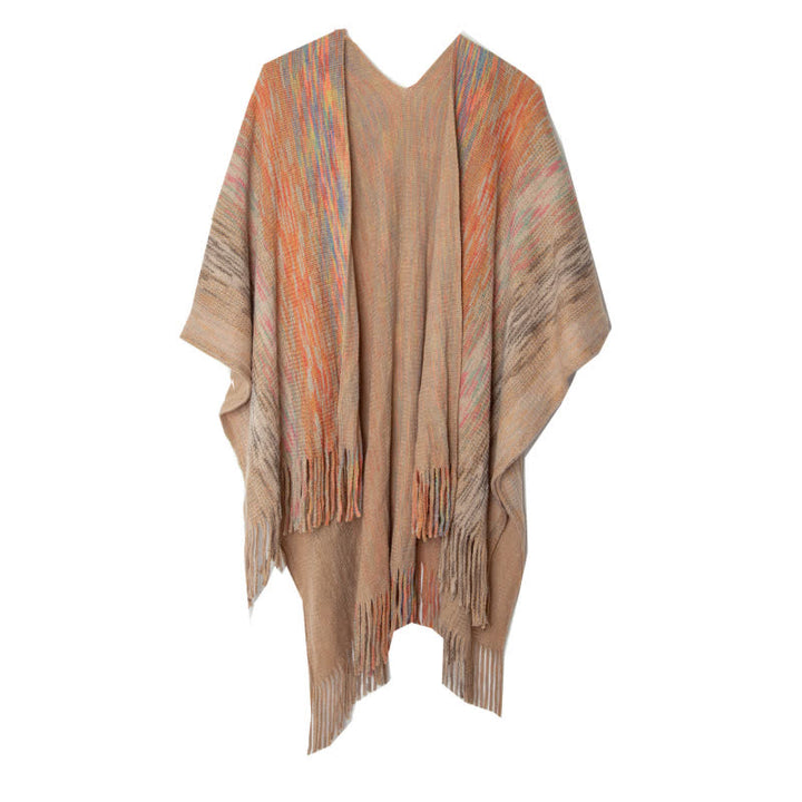 Olivenorma Ruffle Trimmed Poncho Tassels Cardigan Shawl - Yellow - image 8