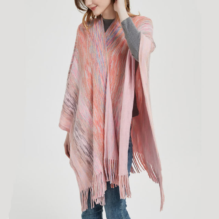 Olivenorma Ruffle Trimmed Poncho Tassels Cardigan Shawl - image 3