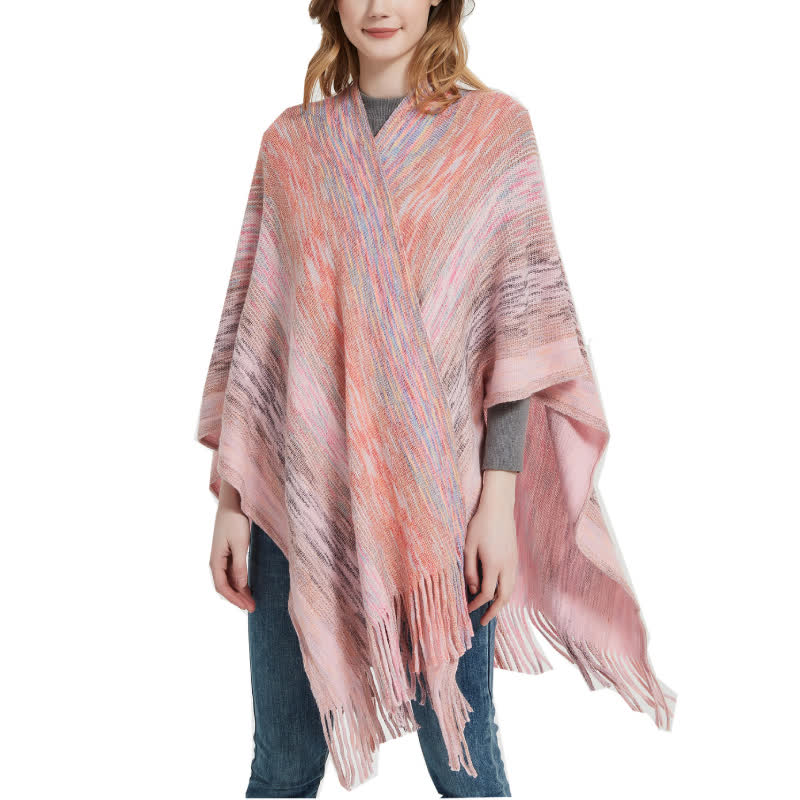 Olivenorma Ruffle Trimmed Poncho Tassels Cardigan Shawl - image 0