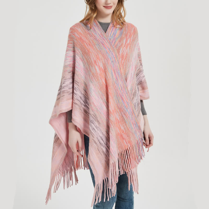 Olivenorma Ruffle Trimmed Poncho Tassels Cardigan Shawl - image 4
