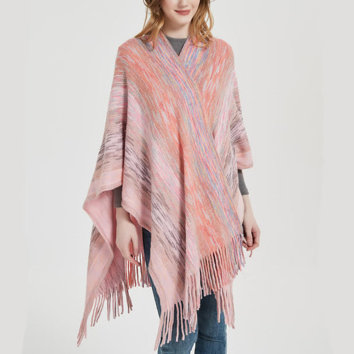 Olivenorma Ruffle Trimmed Poncho Tassels Cardigan Shawl - image 4