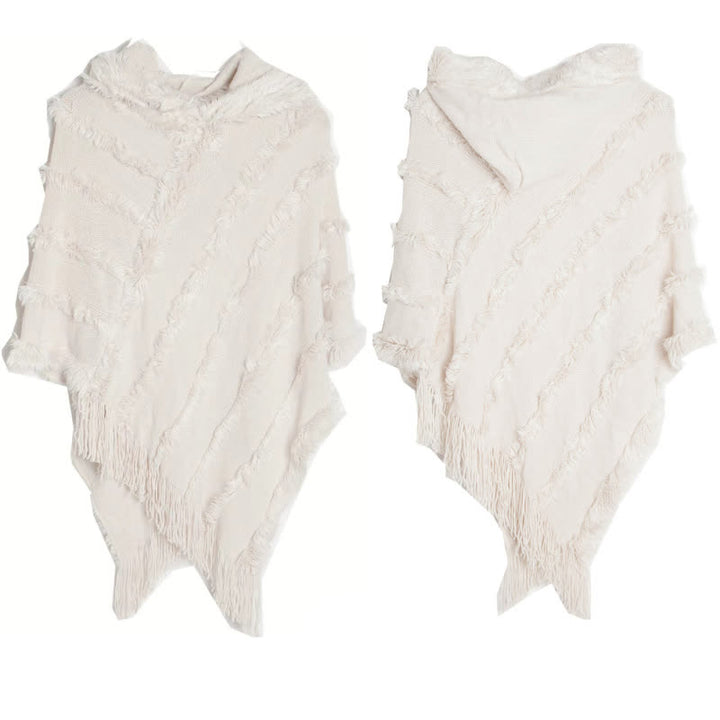 Olivenorma Solid Color Fringe Wrap Hat Cardigan Shawl - White - image 12