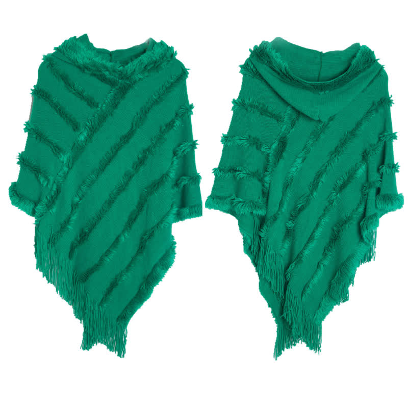 Olivenorma Solid Color Fringe Wrap Hat Cardigan Shawl - Green - image 1