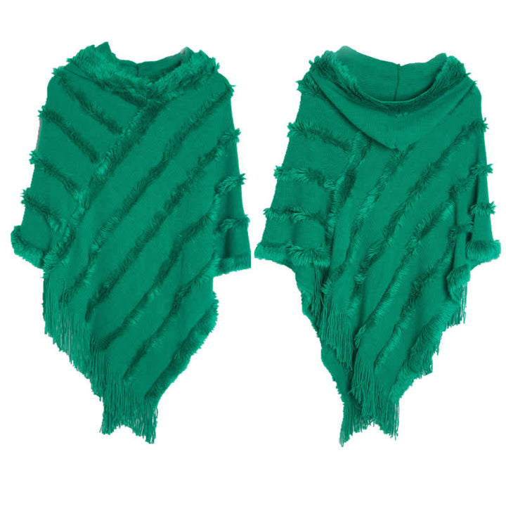 Olivenorma Solid Color Fringe Wrap Hat Cardigan Shawl - Green - image 1
