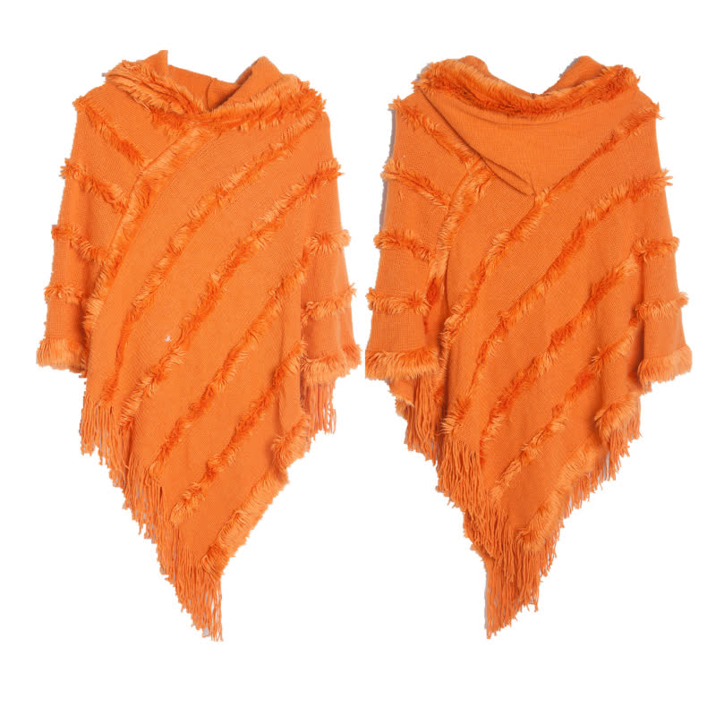 Olivenorma Solid Color Fringe Wrap Hat Cardigan Shawl - Orange - image 13