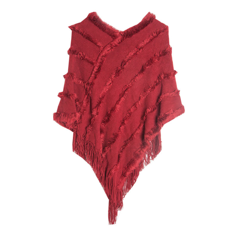Olivenorma Solid Color Fringe Wrap Cardigan Shawl - Red - image 11