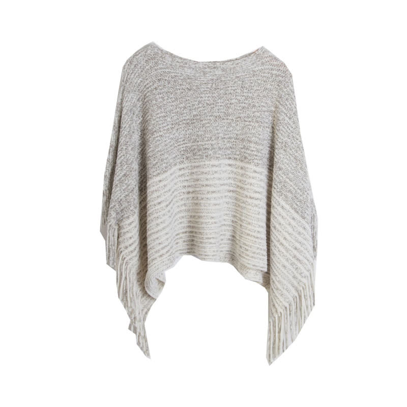 Olivenorma Striped Knit Pullover Shawl - Beige - image 5