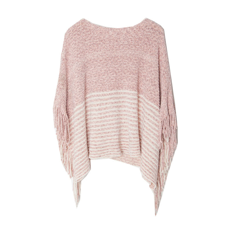 Olivenorma Striped Knit Pullover Shawl - Pink - image 7