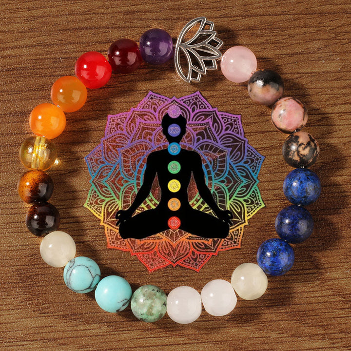 Olivenorma 7 Chakra Lotus Meditation Healing Gemstone Bracelet - Lotus Chakra Bracelet - image 0