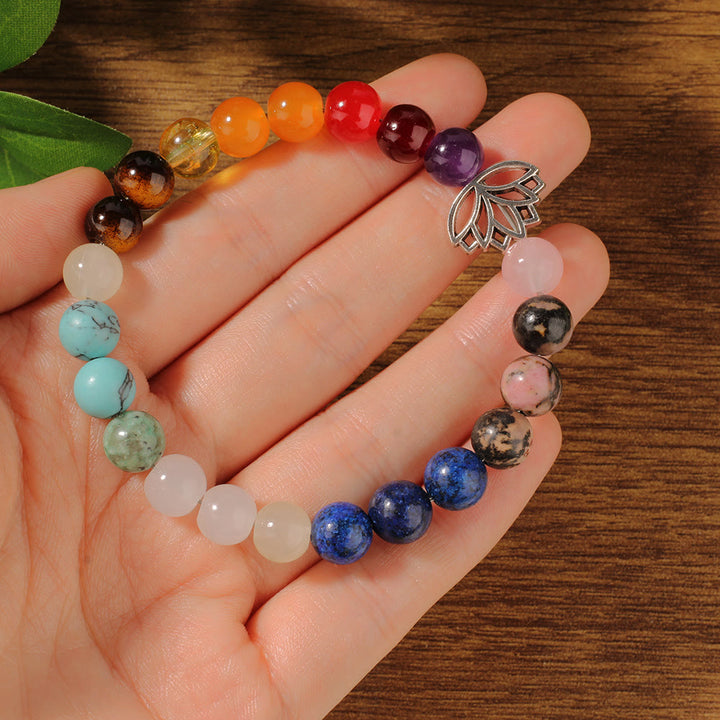 Olivenorma 7 Chakra Lotus Meditation Healing Gemstone Bracelet - image 2