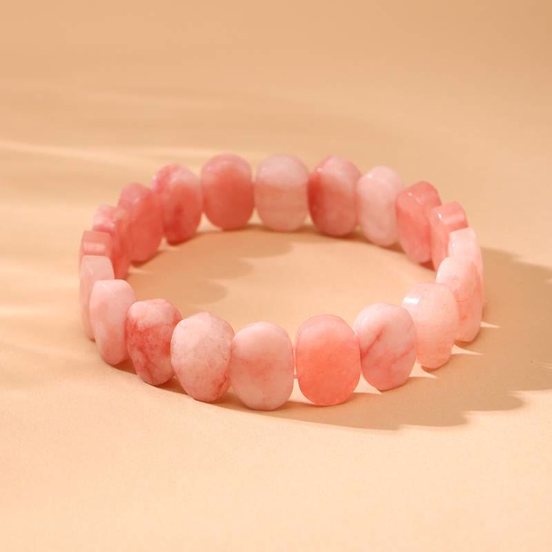 Olivenorma Natural Gemstone 14mm Facted Oval Beads Stretch Bracelet - Rhodochrosite - image 1