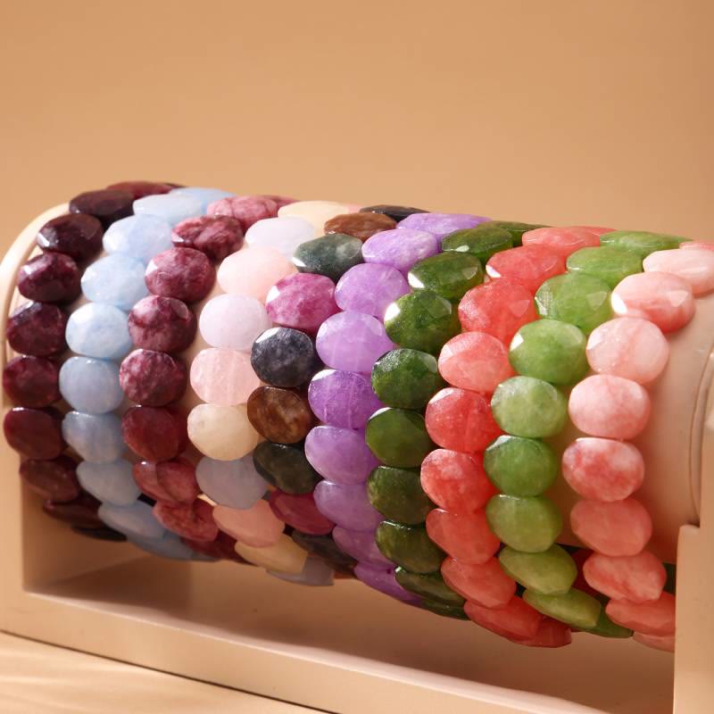 Olivenorma Natural Gemstone 14mm Facted Oval Beads Stretch Bracelet - image 0