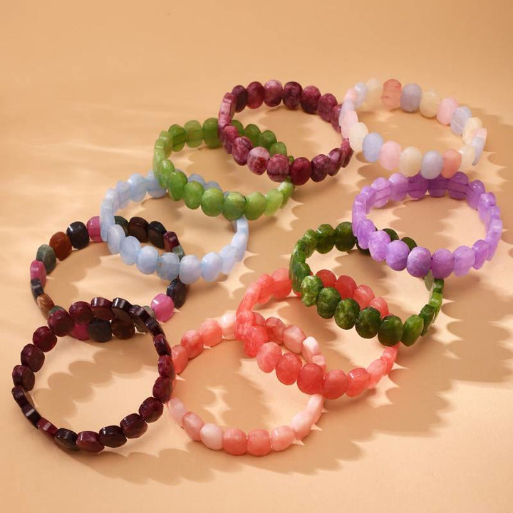 Olivenorma Natural Gemstone 14mm Facted Oval Beads Stretch Bracelet - image 26