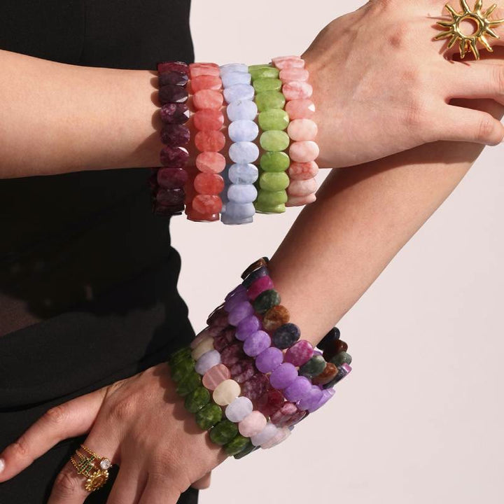 Olivenorma Natural Gemstone 14mm Facted Oval Beads Stretch Bracelet - image 24