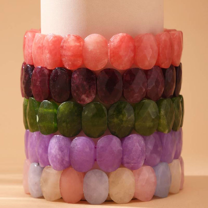 Olivenorma Natural Gemstone 14mm Facted Oval Beads Stretch Bracelet - image 27