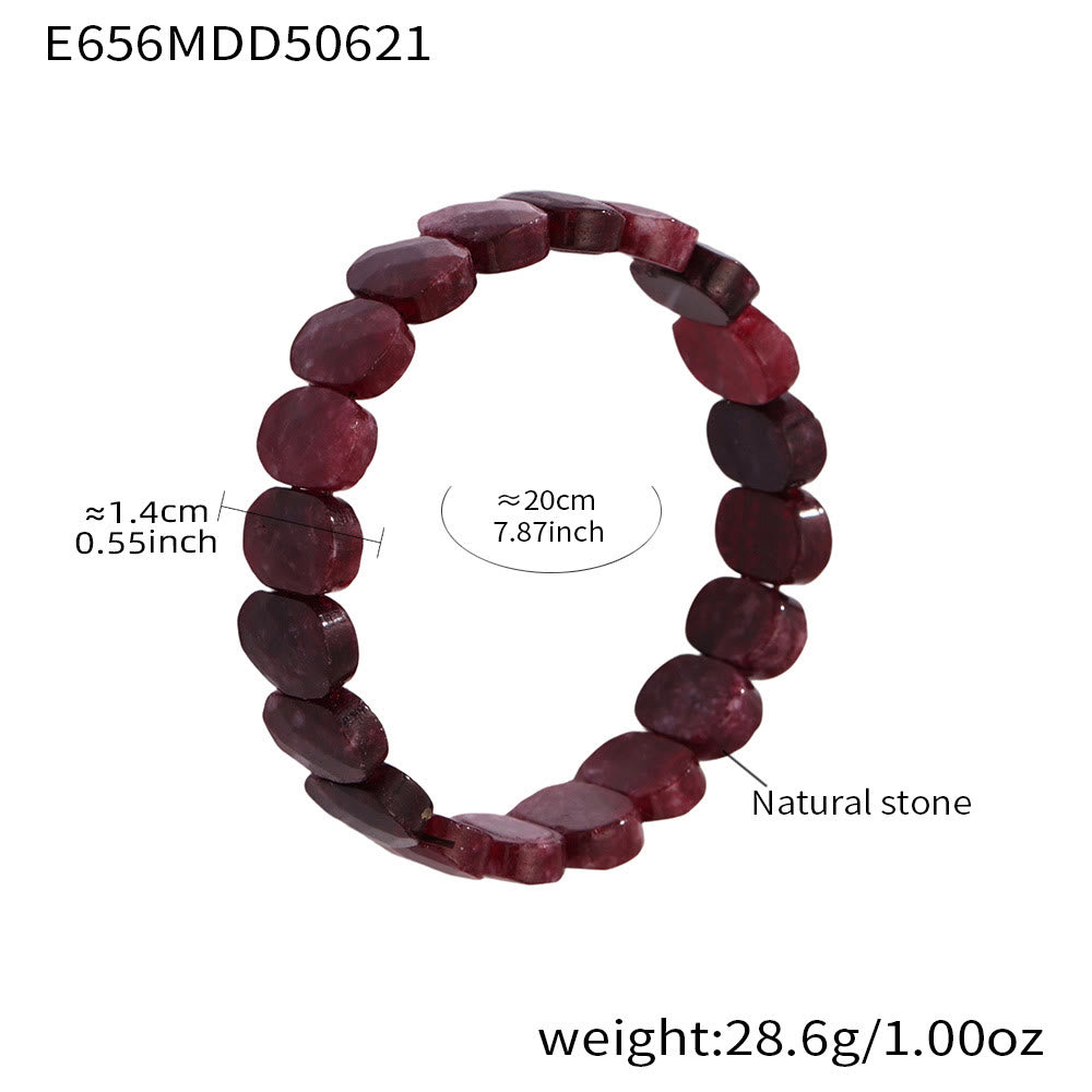 Olivenorma Natural Gemstone 14mm Facted Oval Beads Stretch Bracelet - Garnet - image 20