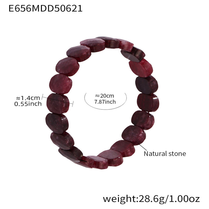 Olivenorma Natural Gemstone 14mm Facted Oval Beads Stretch Bracelet - Garnet - image 20