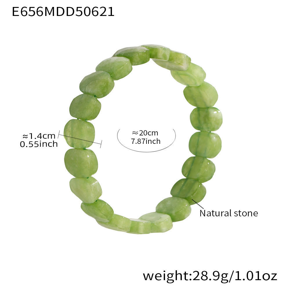 Olivenorma Natural Gemstone 14mm Facted Oval Beads Stretch Bracelet - Peridot - image 7
