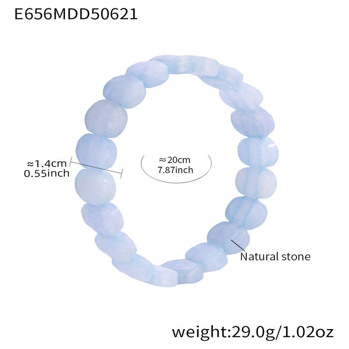 Olivenorma Natural Gemstone 14mm Facted Oval Beads Stretch Bracelet - Aquamarine - image 14