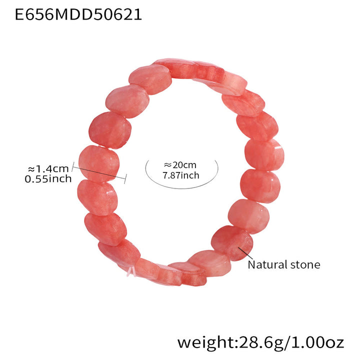 Olivenorma Natural Gemstone 14mm Facted Oval Beads Stretch Bracelet - Red Smelting Quartz - image 16