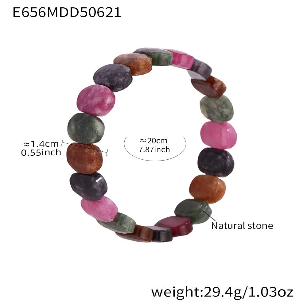 Olivenorma Natural Gemstone 14mm Facted Oval Beads Stretch Bracelet - Dark-Color Tourmaline - image 12