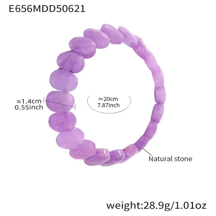 Olivenorma Natural Gemstone 14mm Facted Oval Beads Stretch Bracelet - Lepidolite - image 9